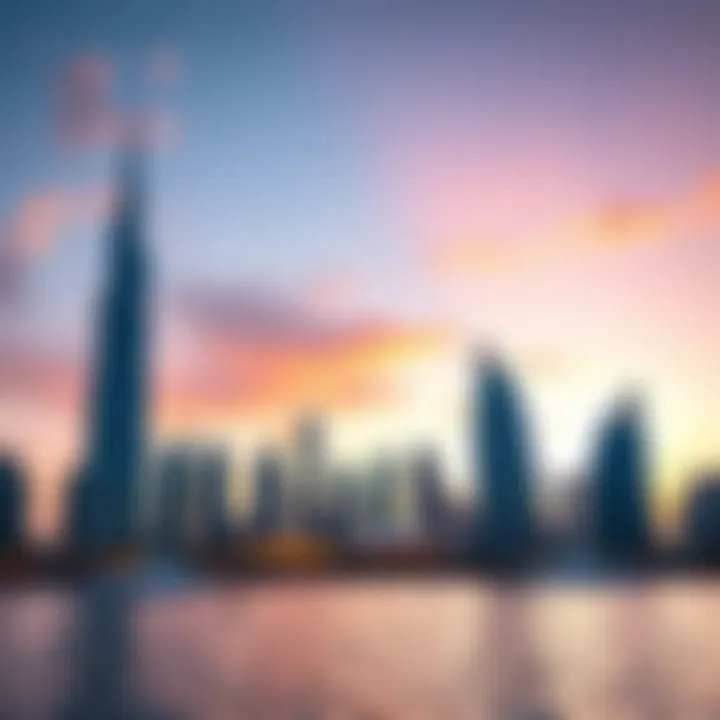 Vibrant view of Business Bay skyline at sunset
