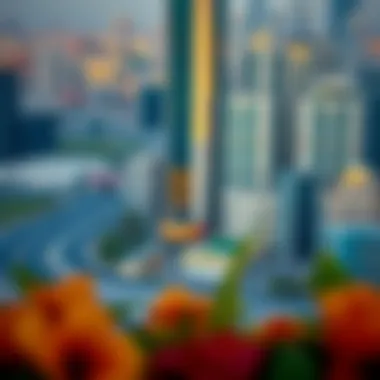 Vibrant urban landscape surrounding Moosa Tower