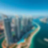 Aerial view of Palm Towers showcasing their unique architectural design