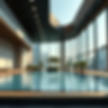 Stylish Swimming Pool Area at Park Regis Business Bay Stylish swimming pool area at Park Regis Business Bay with skyline views