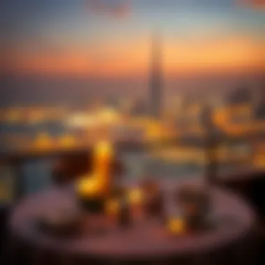 Candlelit Dinner with a View A candlelit dinner setup overlooking the Dubai skyline