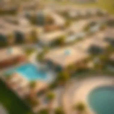 Aerial view of the Sarai Villas community highlighting amenities