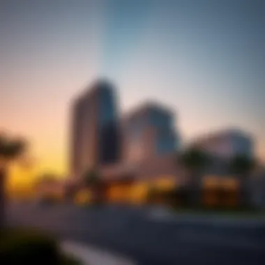 Exterior View at Sunset Exterior image of Al Ghanem Business Center during sunset highlighting its design