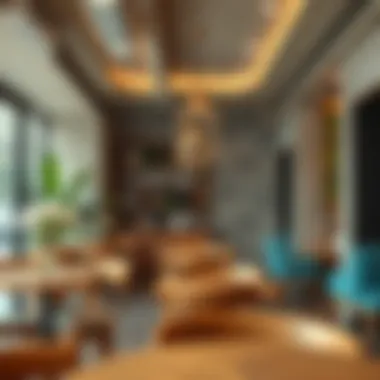 A stylish café interior with a blend of modern and traditional design elements