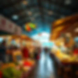 A vibrant food market bustling with local vendors showcasing unique culinary delights.