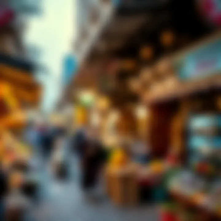 Dubai's Bustling Market Scene A bustling market scene in Dubai illustrating commerce and tourism