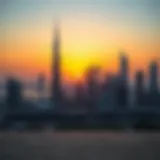 A stunning view of Dubai's skyline at sunset highlighting iconic architecture