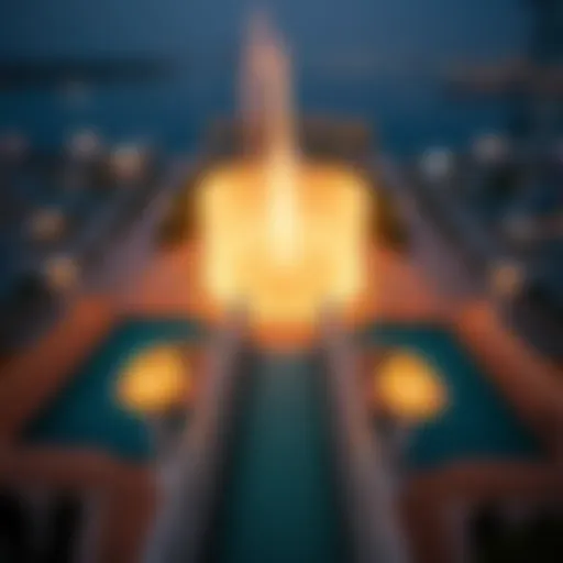 Aerial view of the Dubai Fountain Boardwalk showcasing its unique architectural design