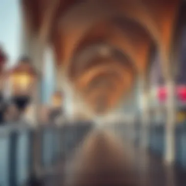 Close-up of the intricate details of the Dubai Fountain Boardwalk's architecture