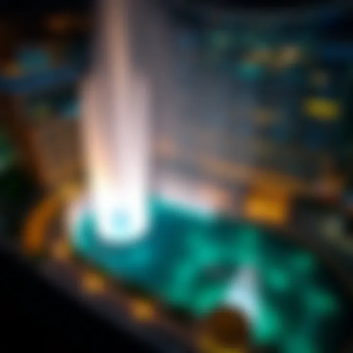 Aerial View of the Night Show Aerial view of the Dubai Mall Water Show at night