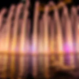 Illuminated water jets performing a captivating dance