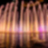 Illuminated Water Jets Performance Illuminated water jets performing a captivating dance
