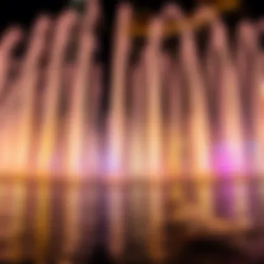 Illuminated Water Jets Performance Illuminated water jets performing a captivating dance