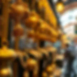 Intricate gold jewelry on display at the Golden Souk