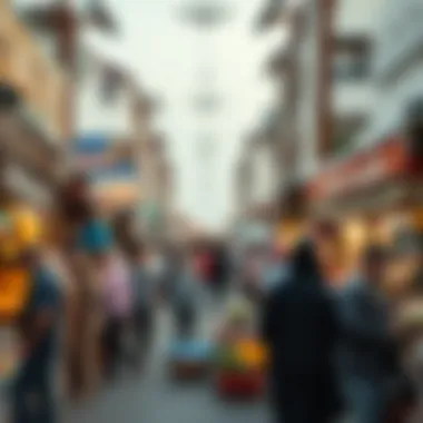 A lively outdoor market bustling with activity, representing the essence of community life in Dubai.