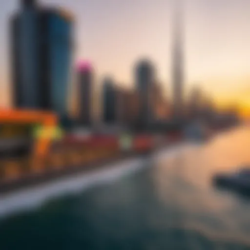 A breathtaking view of Dubai's skyline at sunset, showcasing vibrant leisure venues.