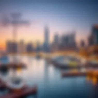 Dubai Marina Skyline at Dusk Stunning skyline of Dubai's Marina district at sunset