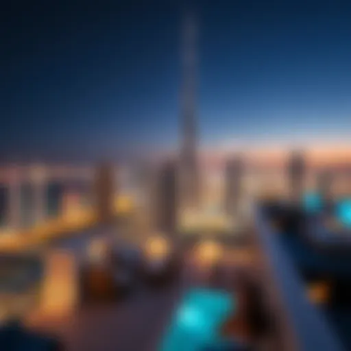 Luxurious rooftop view of Dubai's skyline at night