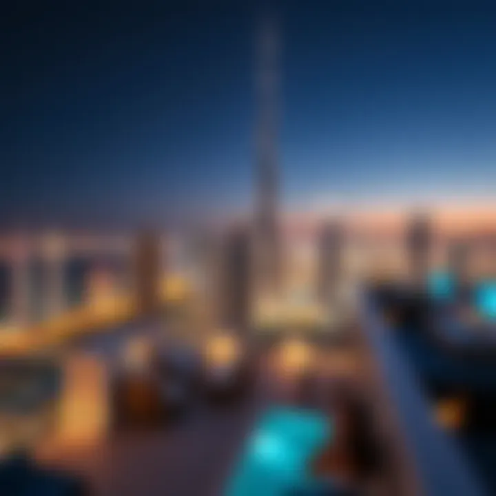 Luxurious rooftop view of Dubai's skyline at night