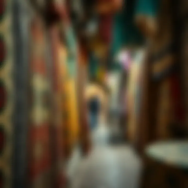 Artistic Textiles and Fabrics in the Souk Intricate textile patterns and fabrics displayed for sale