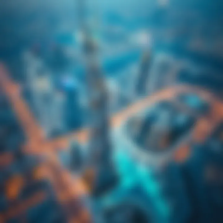 An aerial perspective of Dubai highlighting Farah Tower's strategic location