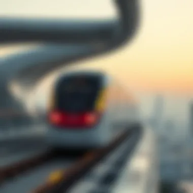 Futuristic Metro Train in Dubai A futuristic metro train in Dubai's skyline