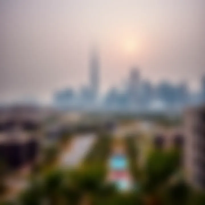 Overview of Dubai skyline near Golden Sands Apartments