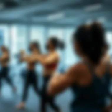 Engaging Group Fitness Experience Group fitness class in action, emphasizing community engagement