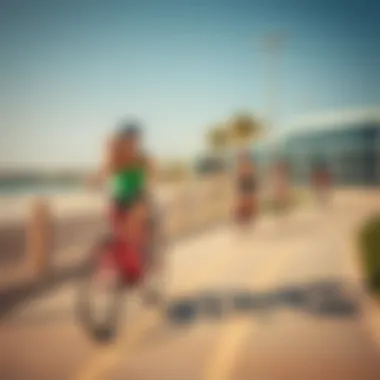 Leisure activities on Hudayriat Island, including cycling and jogging paths