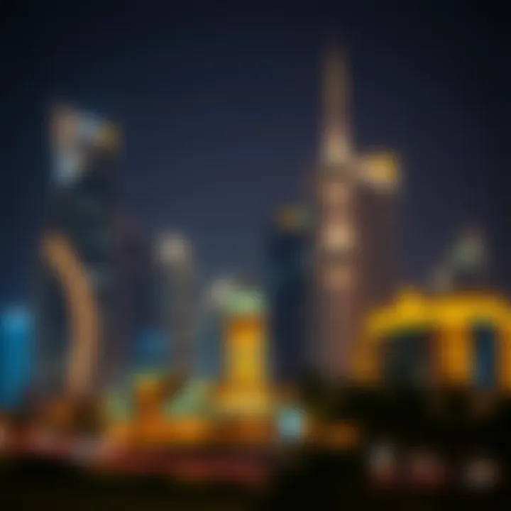 Night view of Dubai with illuminated buildings during Ramadan