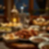 Traditional Iftar spread with dates and regional dishes