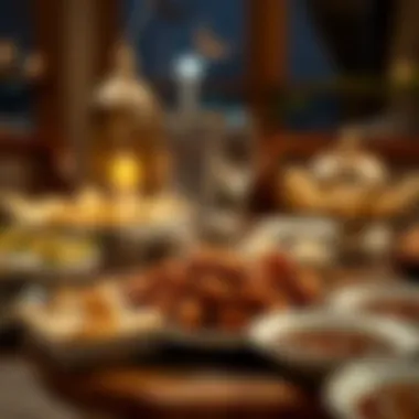 Traditional Iftar spread with dates and regional dishes