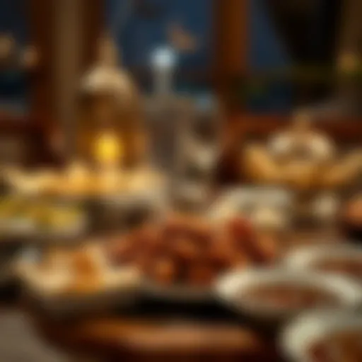 Traditional Iftar spread with dates and regional dishes
