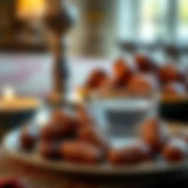 A close-up of dates and water, symbolizing the traditional iftar essentials