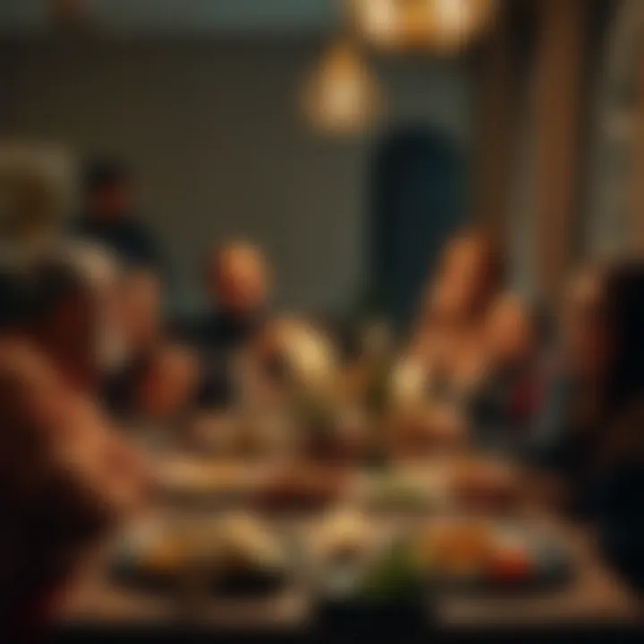 Friends and family gathered around a table, sharing a joyful iftar meal