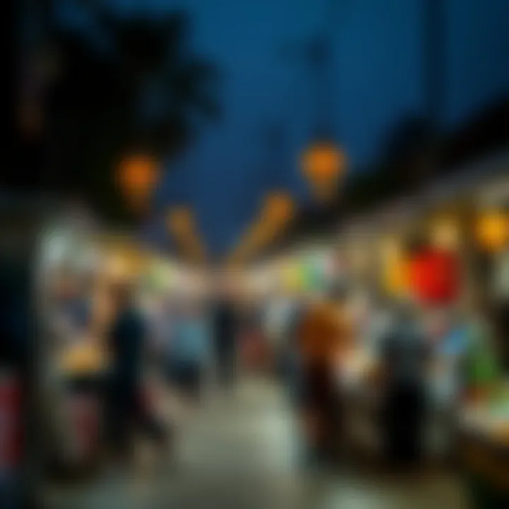 A vibrant market scene bustling with food vendors during Ramadan nights