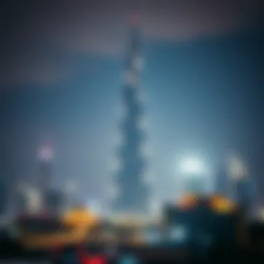 Panoramic View of Celebratory Lights on Burj Khalifa A panoramic view of the Burj Khalifa adorned with celebratory lights