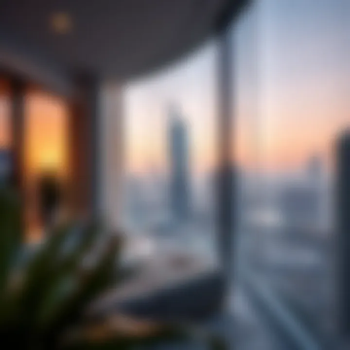 Contemporary Living with a View A modern apartment balcony view overlooking the Dubai skyline