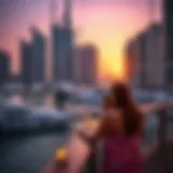 A couple enjoying a sunset at Dubai Marina
