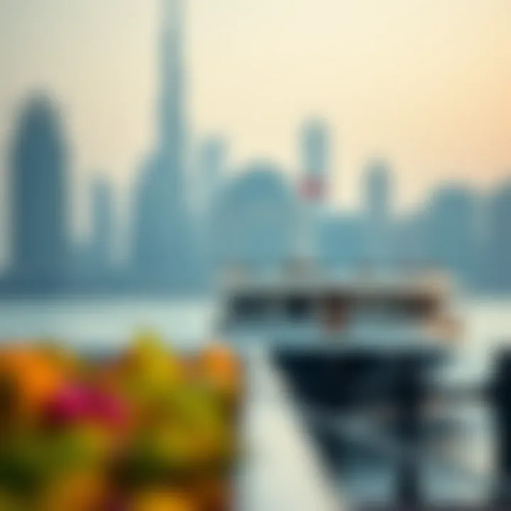 Ferry Departing with Dubai Skyline Ferry departing from the station, with Dubai skyline in the background