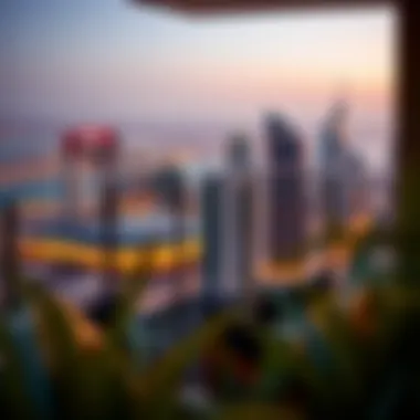 Panoramic Balcony View of Dubai Skyline Panoramic view from the balcony overlooking Dubai's skyline