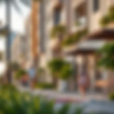 A vibrant community scene in District One illustrating the synergy between modern living and nature