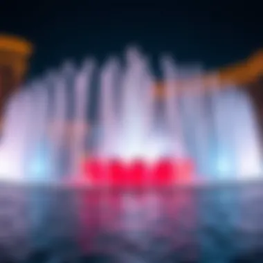 A mesmerizing view of the Dubai Mall musical fountain in action, showcasing its vibrant water and light display.