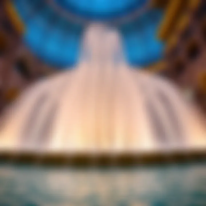 A close-up shot of the intricate design and architecture surrounding the musical fountain, highlighting its elegance.
