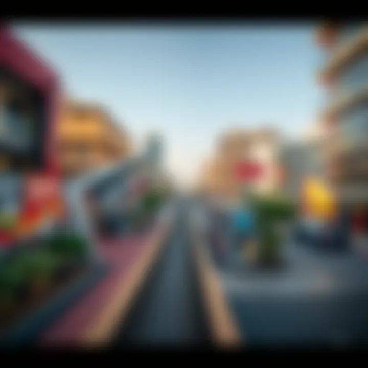 Vibrant urban landscape surrounding International City Metro Station with local amenities