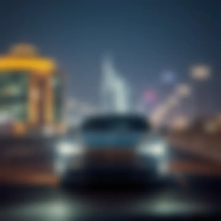 Luxury car traveling from Dubai to Abu Dhabi