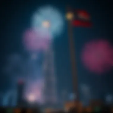 Spectacular Fireworks at Burj Khalifa A dazzling fireworks display over the Burj Khalifa during New Year celebrations.