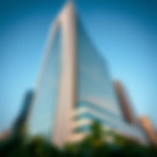 The iconic facade of the Noor Building reflecting Dubai's modern architecture