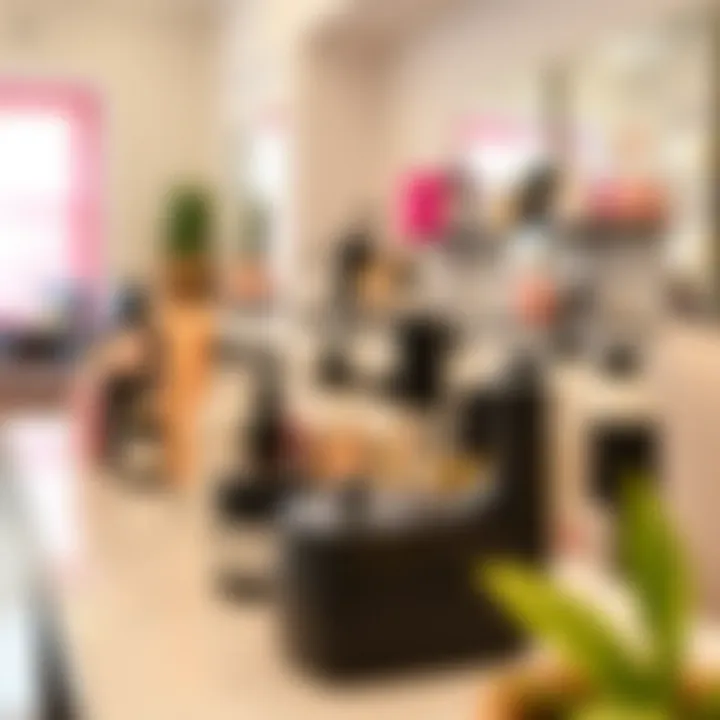 Stylish beauty products displayed at the salon