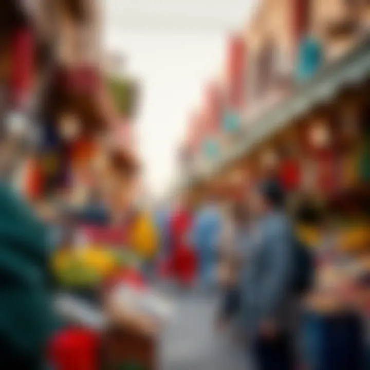 Vibrant Market Scene During Holiday A vibrant market scene during a holiday